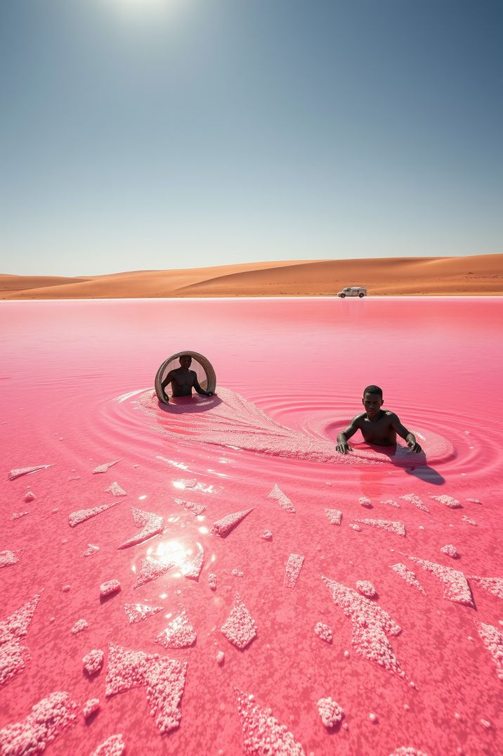 Lac Rose — récolte du sel